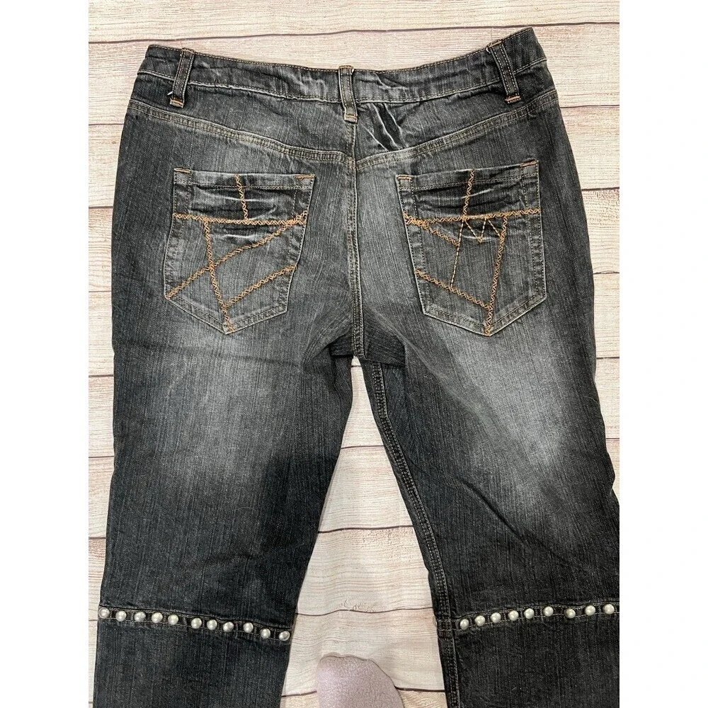 Mixit Denim Jean Cropped Capri Studded Stitch Pockets Gray 90s Y2K Size 10 - Picture 4 of 6